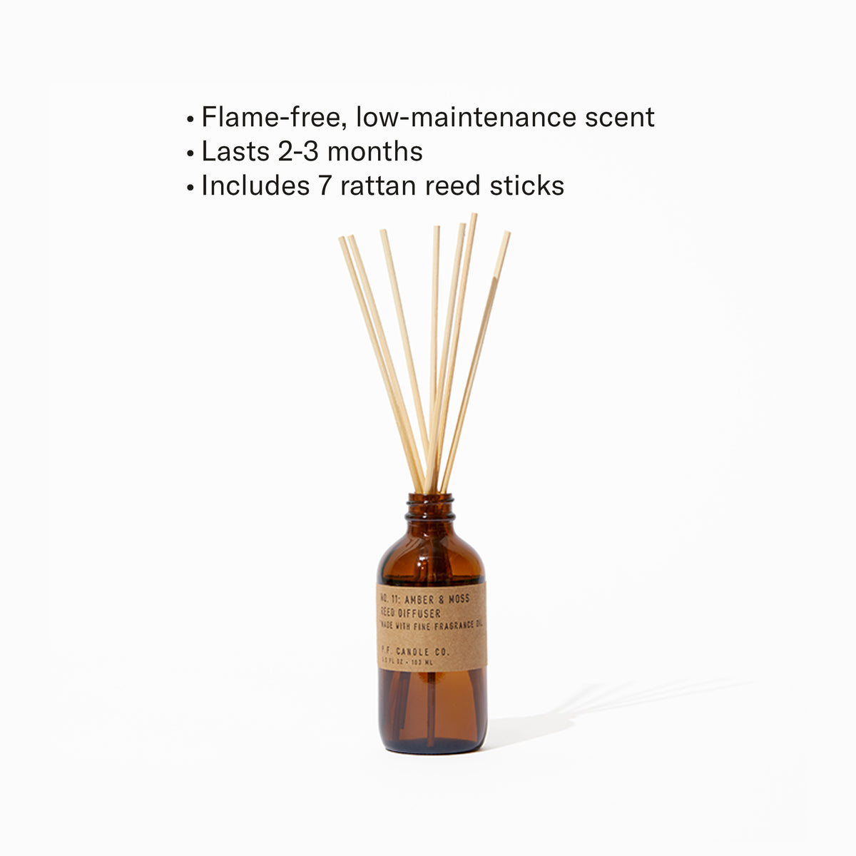 Flame-free, low-maintenance scent, Lasts 2-3 months, Includes 7 rattan reed sticks