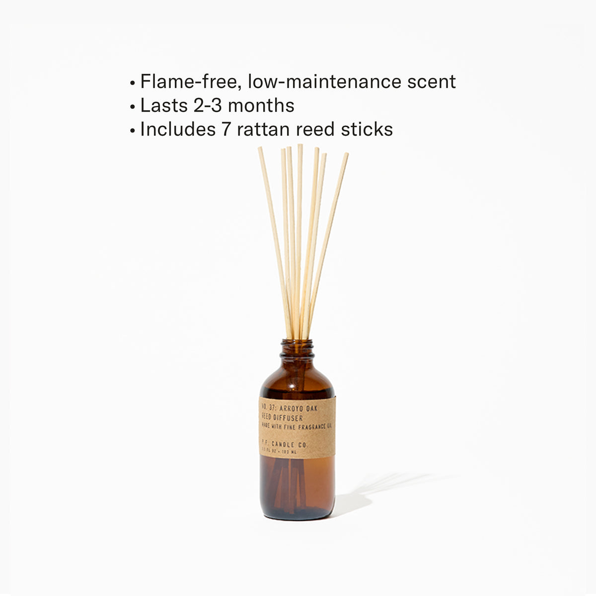Flame-free, low-maintenance scent, Lasts 2-3 months, Includes 7 rattan reed sticks