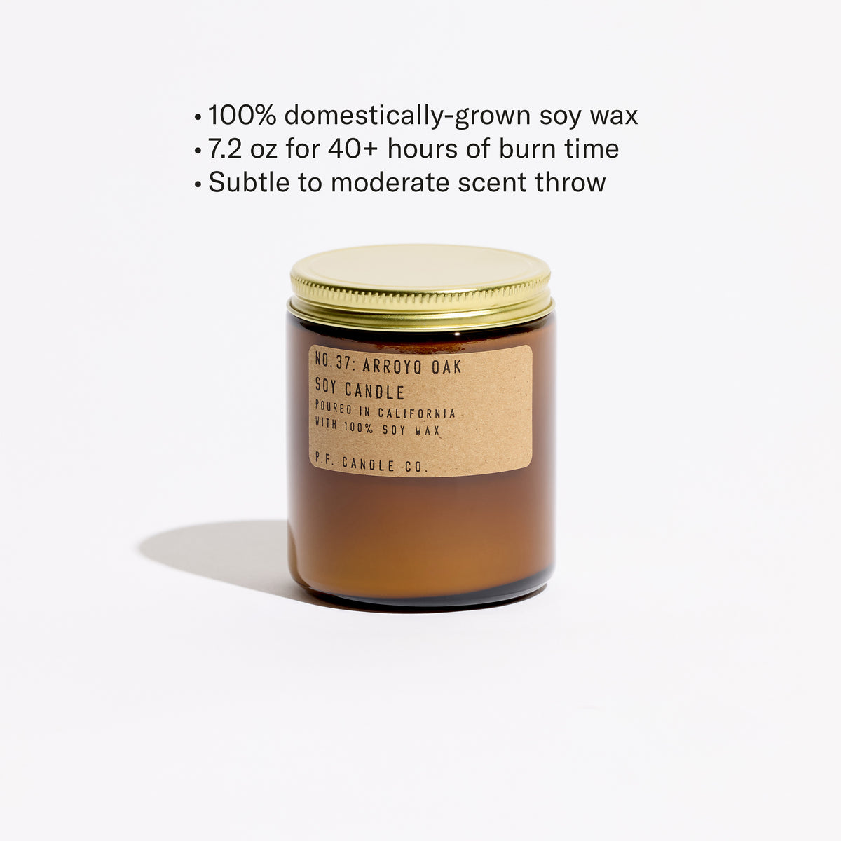 100% domestically-grown soy wax, 12.5 oz for 60+ hours of burn time, subtle to moderate scent throw