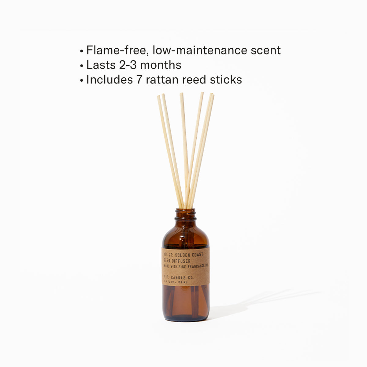 Flame-free, low-maintenance scent, Lasts 2-3 months, Includes 7 rattan reed sticks
