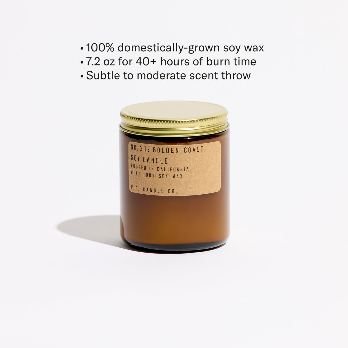 100% domestically-grown soy wax, 12.5 oz for 60+ hours of burn time, subtle to moderate scent throw