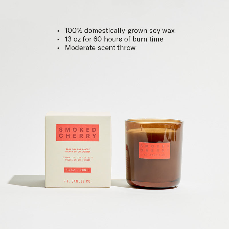 100% domestically-grown soy wax, 13 oz for 60 hours of burn time, Moderate scent throw