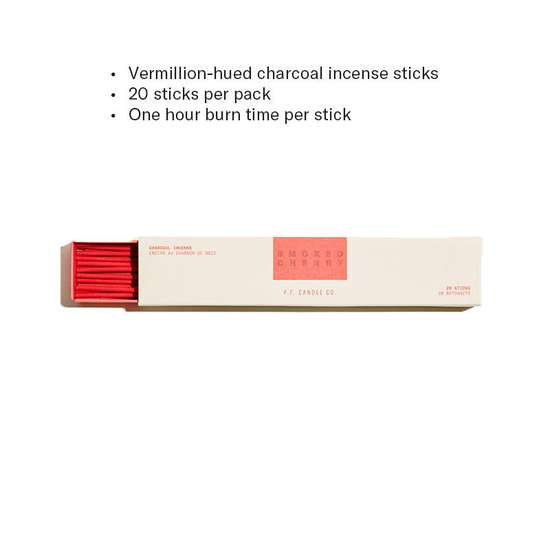 Vermillion-hued charcoal incense sticks, 20 sticks per pack, One hour burn time per stick