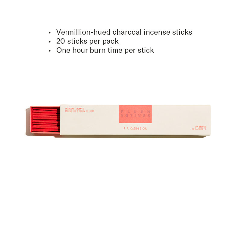 Vermillion-hued charcoal incense sticks, 20 sticks per pack, One hour burn time per stick