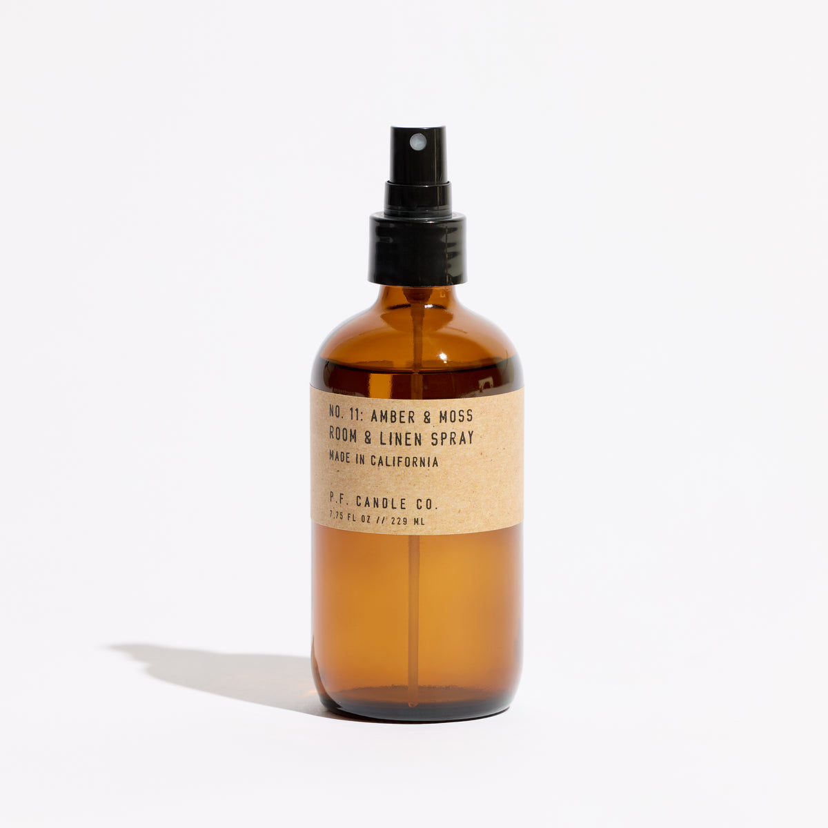 pf candle co no. 11 amber & moss linen room spray front profile ecomm product shot