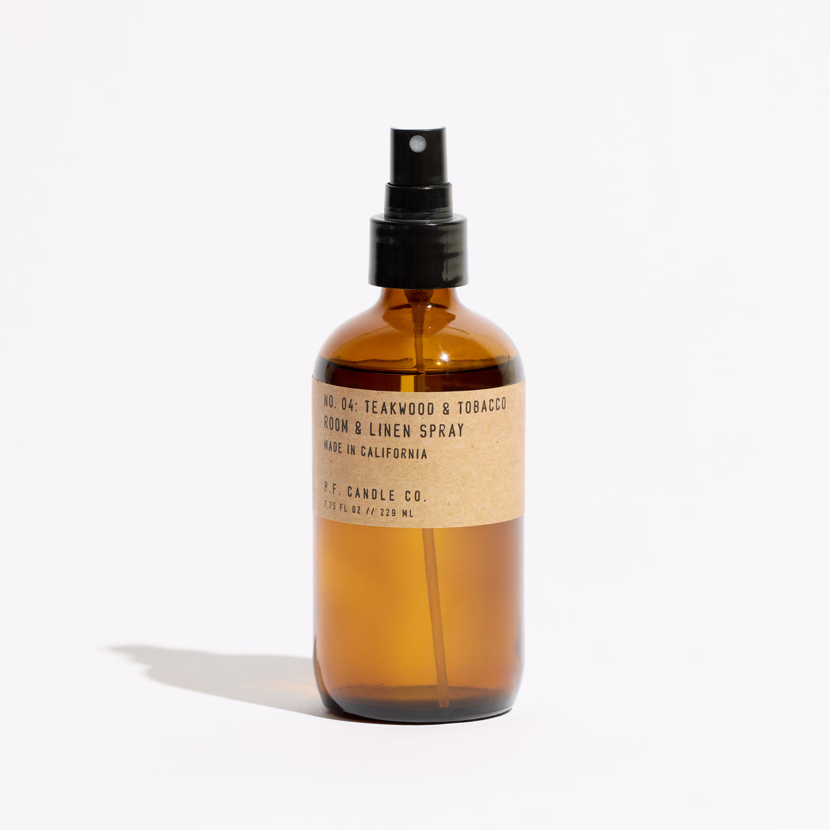 pf candle co no. 04 teakwood & tobacco linen room spray front profile ecomm product shot