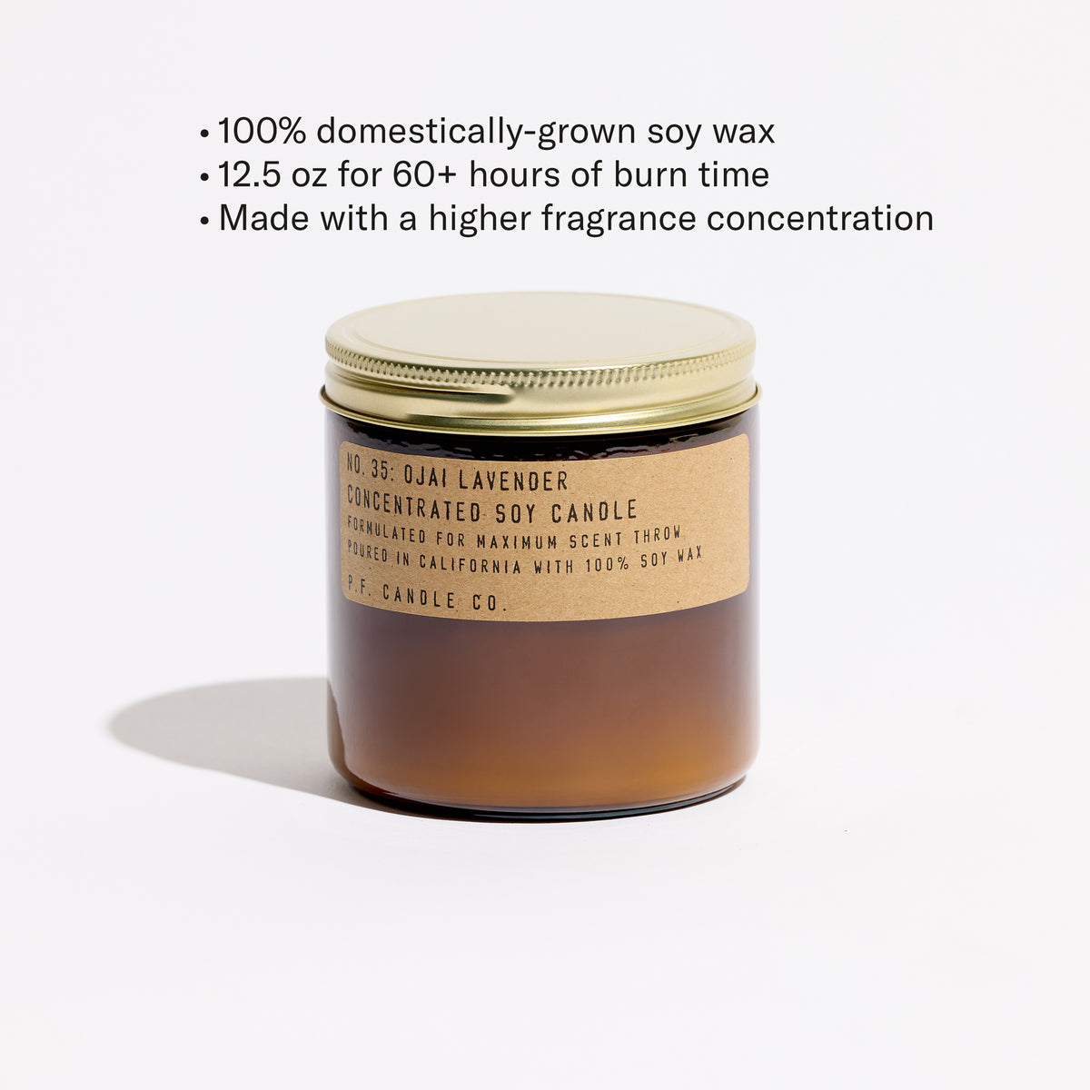 100% domestically-grown soy wax, 12.5 oz for 60+ hours of burn time, Made with a higher fragrance concentration 