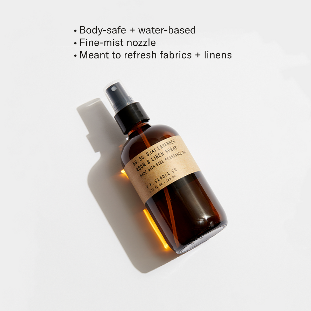 Body-safe + water-based, Fine-mist nozzle, Meant to refresh fabrics + linens