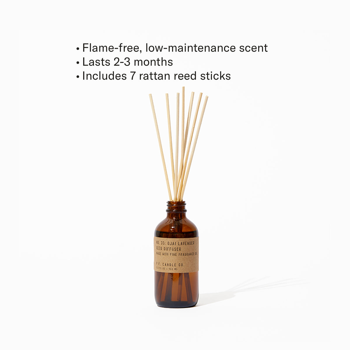 Flame-free, low-maintenance scent, Lasts 2-3 months, Includes 7 rattan reed sticks