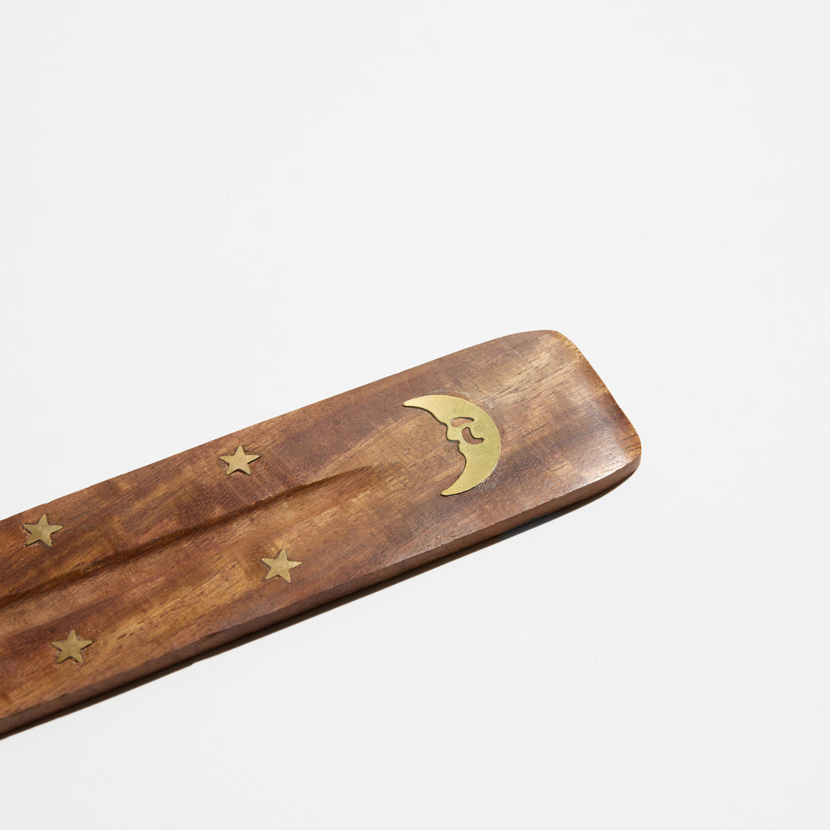 product image close up of Brass Inlay Wood Incense Holder