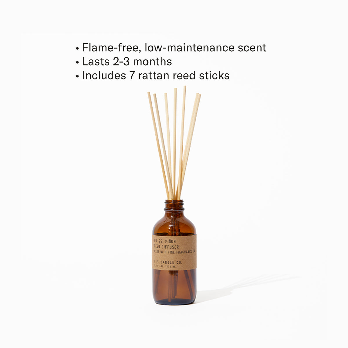 Flame-free, low-maintenance scent, Lasts 2-3 months, Includes 7 rattan reed sticks