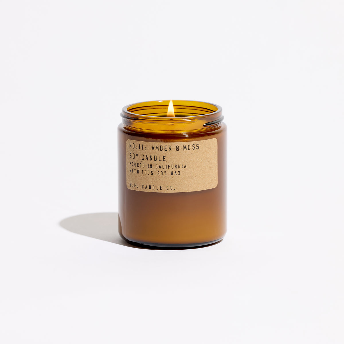 pf candle co no. 11 amber & moss standard soy candle front profile ecomm product shot