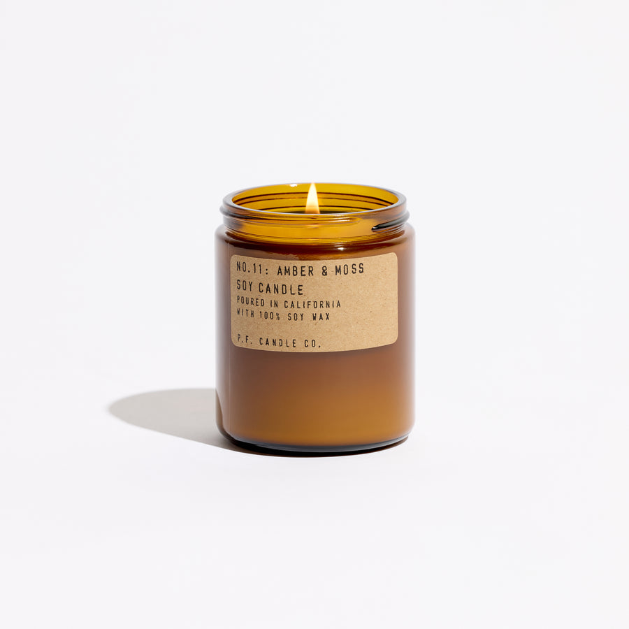 pf candle co no. 11 amber & moss standard soy candle front profile ecomm product shot