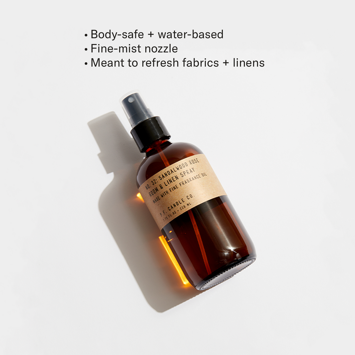 Body-safe + water-based, Fine-mist nozzle, Meant to refresh fabrics + linens
