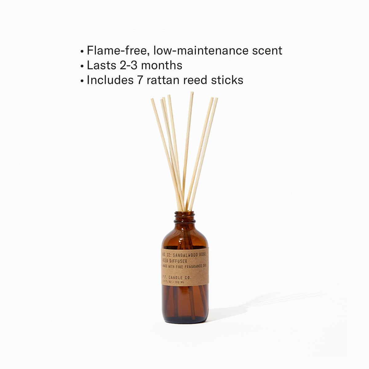 Flame-free, low-maintenance scent, Lasts 2-3 months, Includes 7 rattan reed sticks