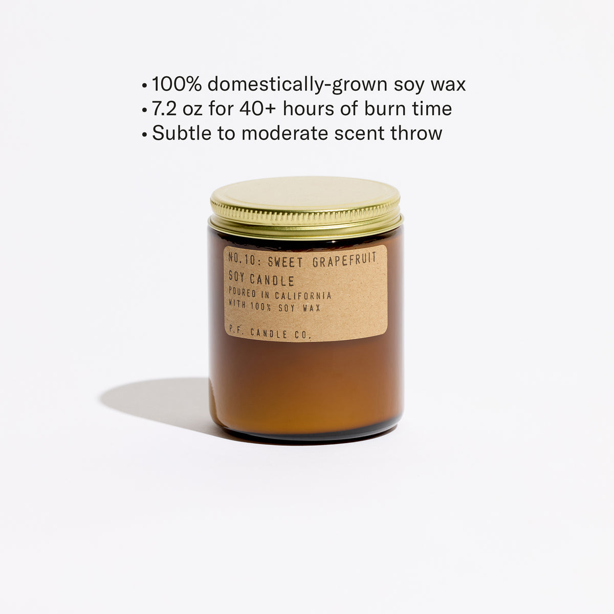 100% domestically-grown soy wax, 12.5 oz for 60+ hours of burn time, subtle to moderate scent throw