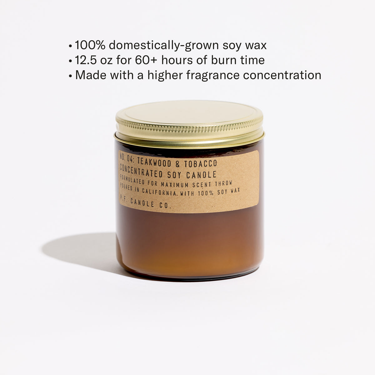 100% domestically-grown soy wax, 12.5 oz for 60+ hours of burn time, Made with a higher fragrance concentration 