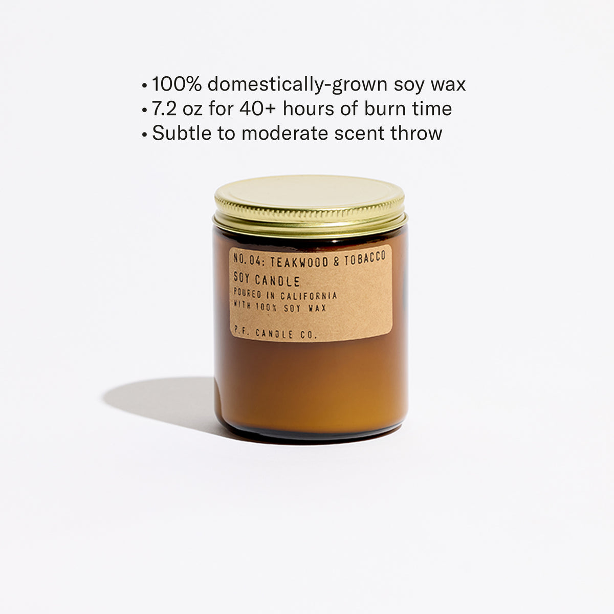 100% domestically-grown soy wax, 12.5 oz for 60+ hours of burn time, subtle to moderate scent throw