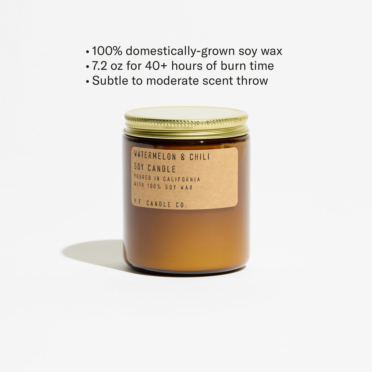 100% domestically-grown soy wax, 7.2 oz for 40+ hours of burn time, subtle to moderate scent throw