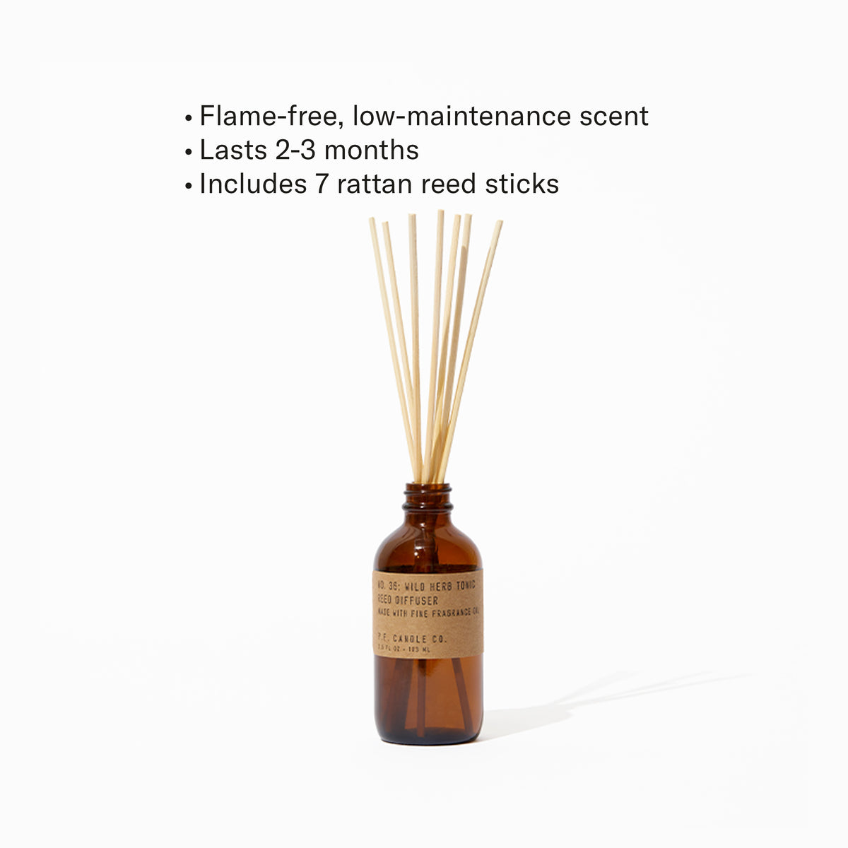 Flame-free, low-maintenance scent, Lasts 2-3 months, Includes 7 rattan reed sticks