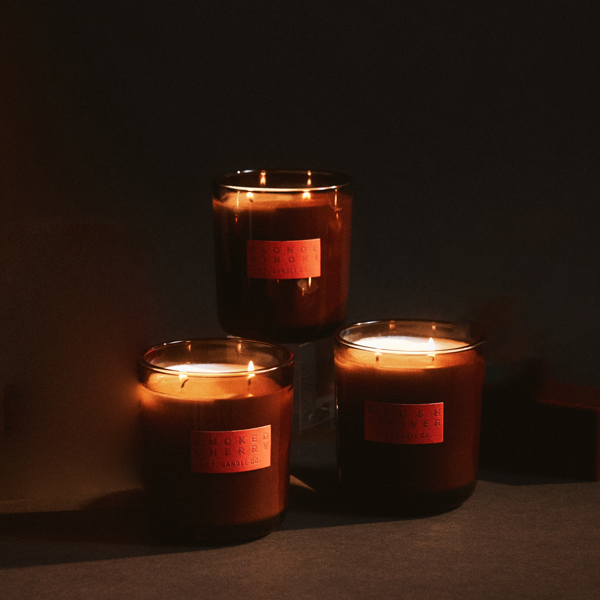 HI-FI Candle Trio: Blonde Hinoki, Plush Vetiver, & Smoked Cherry