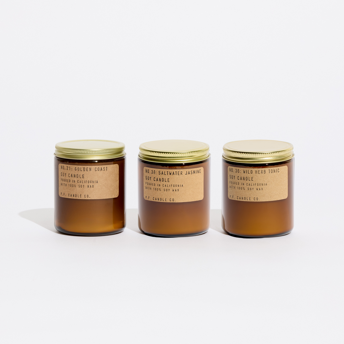 mini break bundle featuring saltwater jasmine, golden coast, and wild herb tonic candles.